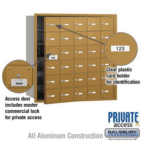 Salsbury Industries 3630GFP 4B+ Horizontal Mailbox (Includes Master Commercial Lock) - 30 A Doors (29 usable) - Gold - Front Loading - Private Access