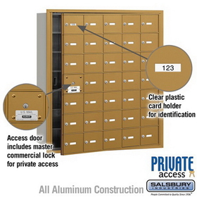 Salsbury Industries 3635GFP 4B+ Horizontal Mailbox (Includes Master Commercial Lock) - 35 A Doors (34 usable) - Gold - Front Loading - Private Access