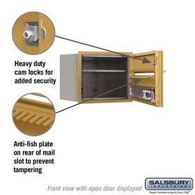 Salsbury Industries 3703S-01GFP Recessed Mounted 4C Horizontal Mailbox (Includes Master Commercial Lock)-3 Door High Unit (13 Inches)-Single Column-1 MB1 Door-Gold-Front Loading-Private Access