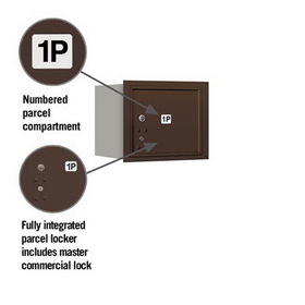 Salsbury Industries 3703S-1PZRP Recessed Mounted 4C Horizontal Mailbox - 3 Door High Unit (13 Inches) - Single Column - Stand-Alone Parcel Locker - 1 PL3 - Bronze - Rear Loading - Private Access