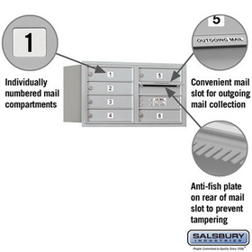 Salsbury Industries 3704D-06ARP Recessed Mounted 4C Horizontal Mailbox - 4 Door High Unit (16 1/2 Inches) - Double Column - 6 MB1 Doors - Aluminum - Rear Loading - Private Access