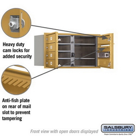 Salsbury Industries 3704D-06GFP Recessed Mounted 4C Horizontal Mailbox (Includes Master Commercial Lock)-4 Door High Unit (16 1/2 Inches)-Double Column-6 MB1 Doors-Gold-Front Loading-Private Access