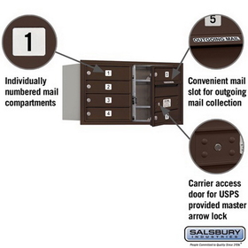 Salsbury Industries 3704D-06ZFU Recessed Mounted 4C Horizontal Mailbox - 4 Door High Unit (16 1/2 Inches) - Double Column - 6 MB1 Doors - Bronze - Front Loading - USPS Access
