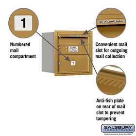Salsbury Industries 3704S-01GRU Recessed Mounted 4C Horizontal Mailbox - 4 Door High Unit (16 1/2 Inches) - Single Column - 1 MB2 Door - Gold - Rear Loading - USPS Access