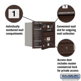 Salsbury Industries 3704S-02ZFP Recessed Mounted 4C Horizontal Mailbox - 4 Door High Unit (16 1/2 Inches) - Single Column - 2 MB1 Doors - Bronze - Front Loading - Private Access