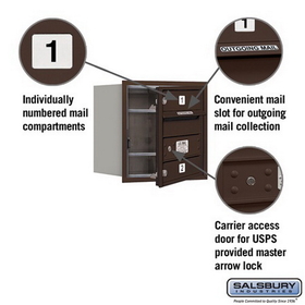 Salsbury Industries 3704S-02ZFU Recessed Mounted 4C Horizontal Mailbox - 4 Door High Unit (16 1/2 Inches) - Single Column - 2 MB1 Doors - Bronze - Front Loading - USPS Access