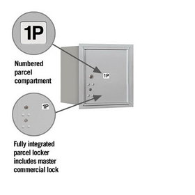 Salsbury Industries 3704S-1PARP Recessed Mounted 4C Horizontal Mailbox-4 Door High Unit (16 1/2 Inches)-Single Column-Stand-Alone Parcel Locker-1 PL4-Aluminum-Rear Loading-Private Access