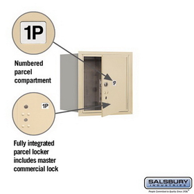 Salsbury Industries 3704S-1PSFP Recessed Mounted 4C Horizontal Mailbox-4 Door High Unit (16 1/2 Inches)-Single Column-Stand-Alone Parcel Locker-1 PL4-Sandstone-Front Loading-Private Access