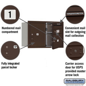 Salsbury Industries 3705D-01ZFU Recessed Mounted 4C Horizontal Mailbox - 5 Door High Unit (20 Inches) - Double Column - 1 MB3 Door / 1 PL5 - Bronze - Front Loading - USPS Access
