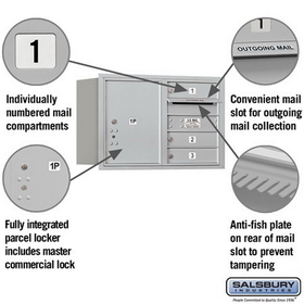 Salsbury Industries 3705D-03ARP Recessed Mounted 4C Horizontal Mailbox - 5 Door High Unit (20 Inches) - Double Column - 3 MB1 Doors / 1 PL5 - Aluminum - Rear Loading - Private Access
