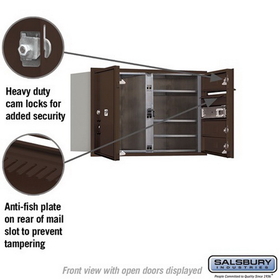 Salsbury Industries 3705D-03ZFU Recessed Mounted 4C Horizontal Mailbox - 5 Door High Unit (20 Inches) - Double Column - 3 MB1 Doors / 1 PL5 - Bronze - Front Loading - USPS Access