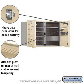 Salsbury Industries 3705D-07SFP Recessed Mounted 4C Horizontal Mailbox (Includes Master Commercial Lock)-5 Door High Unit (20 Inches)-Double Column-7 MB1 Doors-Sandstone-Front Loading-Private Access