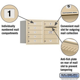 Salsbury Industries 3705D-07SRP Recessed Mounted 4C Horizontal Mailbox (Includes Master Commercial Lock)-5 Door High Unit (20 Inches)-Double Column-7 MB1 Doors-Sandstone-Rear Loading-Private Access