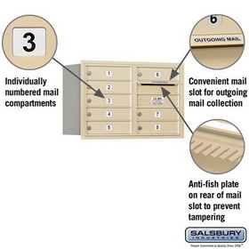 Salsbury Industries 3705D-08SRU Recessed Mounted 4C Horizontal Mailbox - 5 Door High Unit (20 Inches) - Double Column - 8 MB1 Doors - Sandstone - Rear Loading - USPS Access
