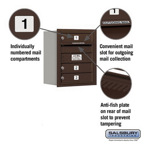 Salsbury Industries 3705S-03ZRP Recessed Mounted 4C Horizontal Mailbox - 5 Door High Unit (20 Inches) - Single Column - 3 MB1 Doors - Bronze - Rear Loading - Private Access