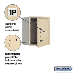Salsbury Industries 3705S-1PSFP Recessed Mounted 4C Horizontal Mailbox - 5 Door High Unit (20 Inches) - Single Column - Stand-Alone Parcel Locker - 1 PL5 - Sandstone - Front Loading - Private Access