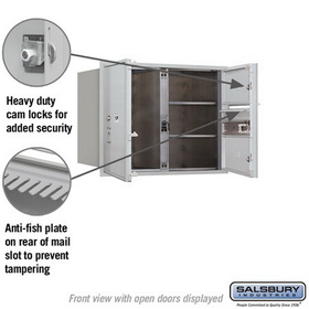 Salsbury Industries 3706D-02AFP Recessed Mounted 4C Horizontal Mailbox - 6 Door High Unit (23 1/2 Inches) - Double Column - 2 MB2 Doors / 1 PL6 - Aluminum - Front Loading - Private Access