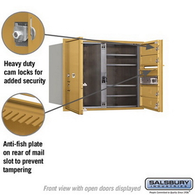 Salsbury Industries 3706D-04GFP Recessed Mounted 4C Horizontal Mailbox - 6 Door High Unit (23 1/2 Inches) - Double Column - 4 MB1 Doors / 1 PL6 - Gold - Front Loading - Private Access