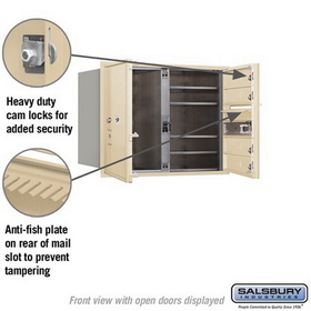 Salsbury Industries 3706D-04SFU Recessed Mounted 4C Horizontal Mailbox - 6 Door High Unit (23 1/2 Inches) - Double Column - 4 MB1 Doors / 1 PL6 - Sandstone - Front Loading - USPS Access