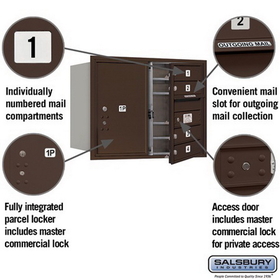 Salsbury Industries 3706D-04ZFP Recessed Mounted 4C Horizontal Mailbox - 6 Door High Unit (23 1/2 Inches) - Double Column - 4 MB1 Doors / 1 PL6 - Bronze - Front Loading - Private Access