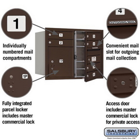 Salsbury Industries 3706D-06ZFP Recessed Mounted 4C Horizontal Mailbox - 6 Door High Unit (23 1/2 Inches) - Double Column - 6 MB1 Doors / 1 PL4 - Bronze - Front Loading - Private Access