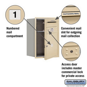 Salsbury Industries 3706S-01SFP Recessed Mounted 4C Horizontal Mailbox - 6 Door High Unit (23 1/2 Inches) - Single Column - 1 MB4 Door - Sandstone - Front Loading - Private Access