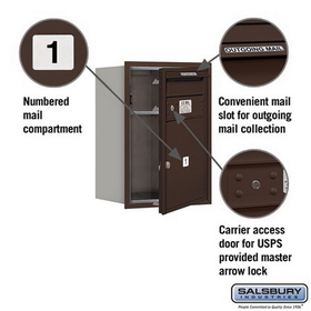 Salsbury Industries 3706S-01ZFU Recessed Mounted 4C Horizontal Mailbox - 6 Door High Unit (23 1/2 Inches) - Single Column - 1 MB4 Door - Bronze - Front Loading - USPS Access