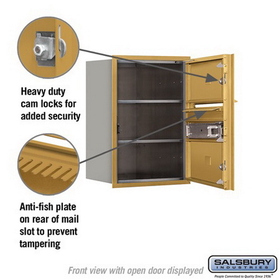 Salsbury Industries 3706S-02GFP Recessed Mounted 4C Horizontal Mailbox (Includes Master Commercial Lock)-6 Door High Unit (23 1/2 Inches)-Single Column-2 MB2 Doors-Gold-Front Loading-Private Access