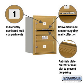 Salsbury Industries 3706S-02GRU Recessed Mounted 4C Horizontal Mailbox - 6 Door High Unit (23 1/2 Inches) - Single Column - 2 MB2 Doors - Gold - Rear Loading - USPS Access