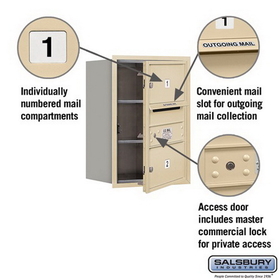 Salsbury Industries 3706S-02SFP Recessed Mounted 4C Horizontal Mailbox - 6 Door High Unit (23 1/2 Inches) - Single Column - 2 MB2 Doors - Sandstone - Front Loading - Private Access