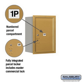 Salsbury Industries 3706S-1PGRP Recessed Mounted 4C Horizontal Mailbox - 6 Door High Unit (23 1/2 Inches) - Single Column - Stand-Alone Parcel Locker - 1 PL6 - Gold - Rear Loading - Private Access