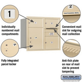 Salsbury Industries 3707D-03SRU Recessed Mounted 4C Horizontal Mailbox - 7 Door High Unit (27 Inches) - Double Column - 2 MB2 Doors / 1 MB3 Door / 1 PL5 - Sandstone - Rear Loading - USPS Access