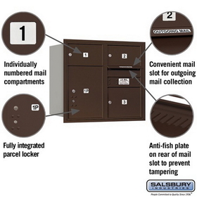 Salsbury Industries 3707D-03ZRU Recessed Mounted 4C Horizontal Mailbox - 7 Door High Unit (27 Inches) - Double Column - 2 MB2 Doors / 1 MB3 Door / 1 PL5 - Bronze - Rear Loading - USPS Access
