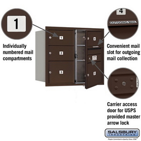 Salsbury Industries 3707D-05ZFU Recessed Mounted 4C Horizontal Mailbox - 7 Door High Unit (27 Inches) - Double Column - 3 MB2 Doors and 2 MB3 Doors - Bronze - Front Loading - USPS Access