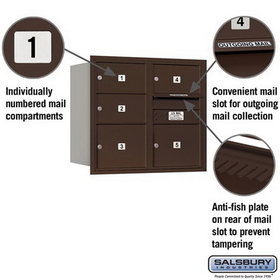 Salsbury Industries 3707D-05ZRP Recessed Mounted 4C Horizontal Mailbox - 7 Door High Unit (27 Inches) - Double Column - 3 MB2 Doors and 2 MB3 Doors - Bronze - Rear Loading - Private Access