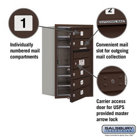 Salsbury Industries 3707S-05ZFU Recessed Mounted 4C Horizontal Mailbox - 7 Door High Unit (27 Inches) - Single Column - 5 MB1 Doors - Bronze - Front Loading - USPS Access