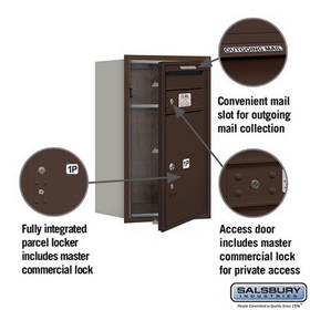 Salsbury Industries 3707S-1PZFP Recessed Mounted 4C Horizontal Mailbox-7 Door High Unit (27 Inches)-Single Column-Stand-Alone Parcel Locker-1 PL5 with Outgoing Mail Compartment-Bronze-Front Loading