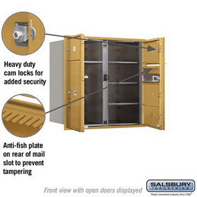 Salsbury Industries 3708D-04GFP Recessed Mounted 4C Horizontal Mailbox - 8 Door High Unit (30 1/2 Inches) - Double Column - 4 MB2 Doors / 1 PL6 - Gold - Front Loading - Private Access