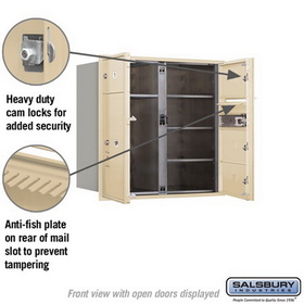 Salsbury Industries 3708D-04SFU Recessed Mounted 4C Horizontal Mailbox - 8 Door High Unit (30 1/2 Inches) - Double Column - 4 MB2 Doors / 1 PL6 - Sandstone - Front Loading - USPS Access