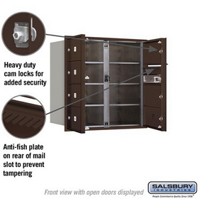 Salsbury Industries 3708D-07ZFP Recessed Mounted 4C Horizontal Mailbox - 8 Door High Unit (30 1/2 Inches) - Double Column - 7 MB2 Doors - Bronze - Front Loading - Private Access