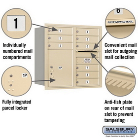 Salsbury Industries 3708D-09SRU Recessed Mounted 4C Horizontal Mailbox - 8 Door High Unit (30 1/2 Inches) - Double Column - 9 MB1 Doors / 1 PL5 - Sandstone - Rear Loading - USPS Access