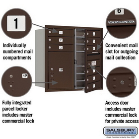 Salsbury Industries 3708D-09ZFP Recessed Mounted 4C Horizontal Mailbox - 8 Door High Unit (30 1/2 Inches) - Double Column - 9 MB1 Doors / 1 PL5 - Bronze - Front Loading - Private Access