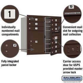 Salsbury Industries 3708D-09ZFU Recessed Mounted 4C Horizontal Mailbox - 8 Door High Unit (30 1/2 Inches) - Double Column - 9 MB1 Doors / 1 PL5 - Bronze - Front Loading - USPS Access