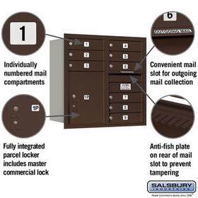 Salsbury Industries 3708D-09ZRP Recessed Mounted 4C Horizontal Mailbox - 8 Door High Unit (30 1/2 Inches) - Double Column - 9 MB1 Doors / 1 PL5 - Bronze - Rear Loading - Private Access
