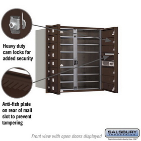 Salsbury Industries 3708D-14ZFP Recessed Mounted 4C Horizontal Mailbox - 8 Door High Unit (30 1/2 Inches) - Double Column - 14 MB1 Doors - Bronze - Front Loading - Private Access