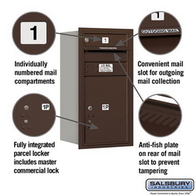 Salsbury Industries 3708S-01ZRP Recessed Mounted 4C Horizontal Mailbox - 8 Door High Unit (30 1/2 Inches) - Single Column - 1 MB1 Door / 1PL5 - Bronze - Rear Loading - Private Access
