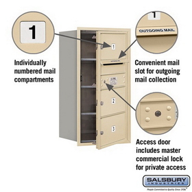 Salsbury Industries 3708S-03SFP Recessed Mounted 4C Horizontal Mailbox - 8 Door High Unit (30 1/2 Inches) - Single Column - 3 MB2 Doors - Sandstone - Front Loading - Private Access