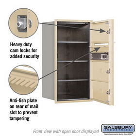 Salsbury Industries 3708S-03SFP Recessed Mounted 4C Horizontal Mailbox - 8 Door High Unit (30 1/2 Inches) - Single Column - 3 MB2 Doors - Sandstone - Front Loading - Private Access