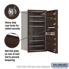 Salsbury Industries 3708S-06ZFP Recessed Mounted 4C Horizontal Mailbox - 8 Door High Unit (30 1/2 Inches) - Single Column - 6 MB1 Doors - Bronze - Front Loading - Private Access