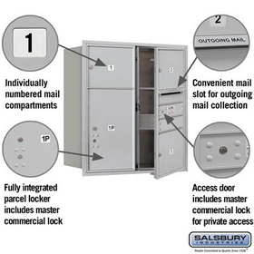 Salsbury Industries 3709D-03AFP Recessed Mounted 4C Horizontal Mailbox - 9 Door High Unit (34 Inches) - Double Column - 3 MB3 Doors / 1 PL6 - Aluminum - Front Loading - Private Access